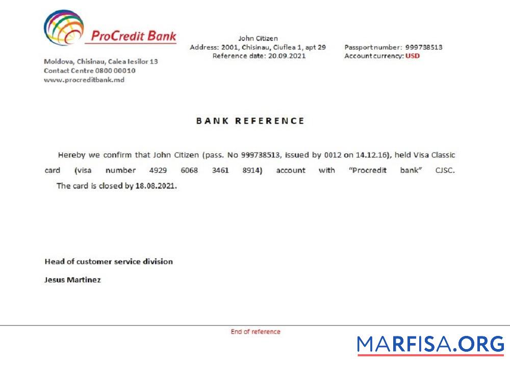 Downloadable Moldova Procredit bank closure reference example